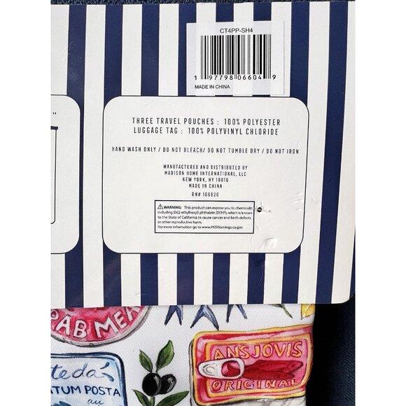 WONDERING MOON 3-Pc Travel Pouch Set + Luggage Tag Sardines Caviar Fish TRAVELER - Picture 4 of 4